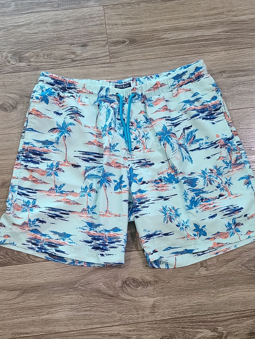 Club Room Men's Tropical Swim Trunks - Aqua, Coral, Navy